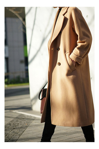 Gabardina Larga Abrigo Elegante Felpa Cruzada De Para Mujer