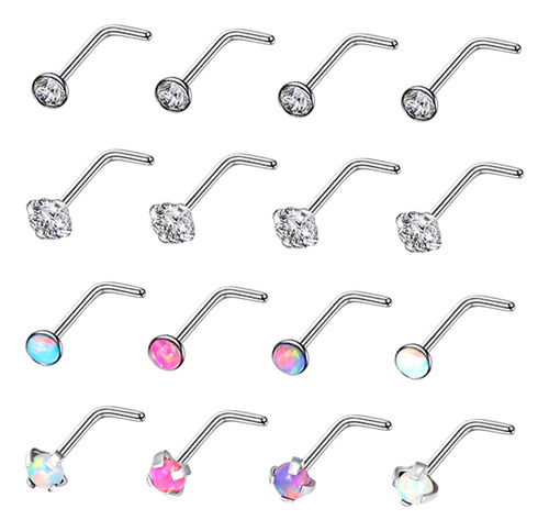 16 Pzs Nariz Piercing Acero Inoxidable Accesorios Con Circón