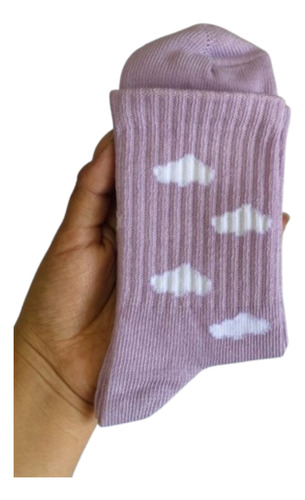 Medias Con Nubes Unisex Adulto Lila Con Nubes Único Talle 36-38
