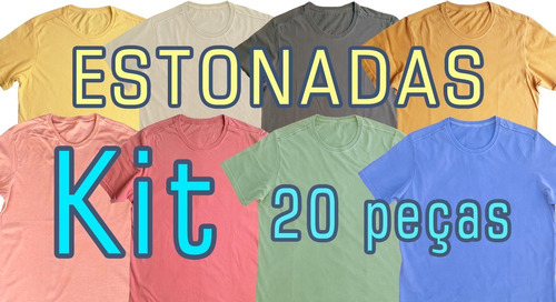 Imagem 1 de 10 de Camiseta Estonada Lisa Kit De 20 Peças