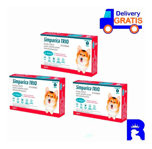 Imagen 1 de 4 de Antipulgas Antigarrapas Simparica Trio 10-20 Kg 3cajas X1