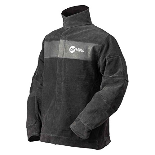 Chaqueta Soldadura Miller Electric, L, Gris, Cuero