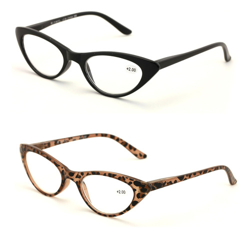 V.w.e. 2 Pares De Gafas De Lectura Vintage Para Mujer, Negro