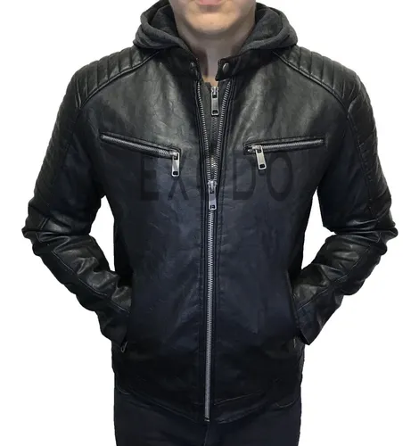 Chaqueta Cuero Hombre Capucha