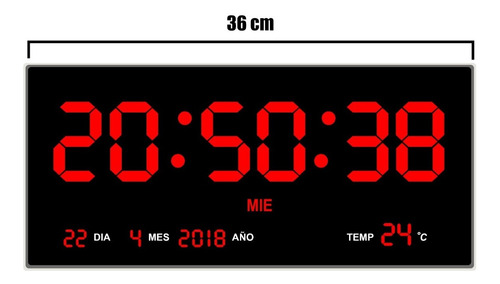Imagen 1 de 10 de Reloj Digital De Pared Led 36 Cm Largo Termometro Calendario