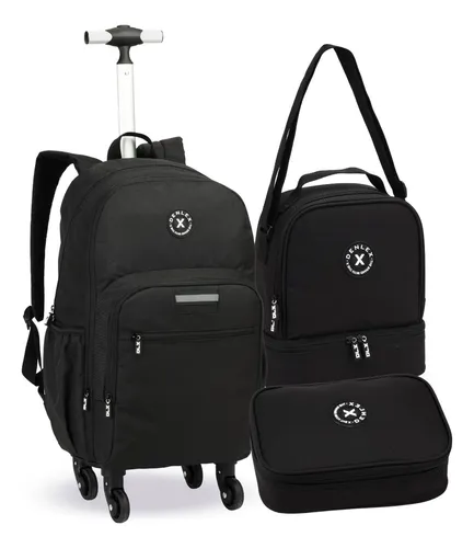 Kit Juvenil Masculino Mochila 4 Rodas Lancheira Mega Estojo