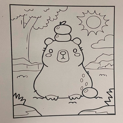 Livro De Colorir Capivara Capa Dura 98 Páginas Variados Folha Acetato Papel Gramatura Cor Azul Praia
