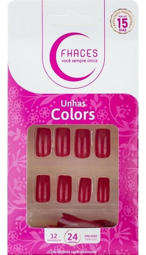 Unhas Postiças Fhaces Colors - 24und C/12 Tamanhos Cor Vermelho Poderoso