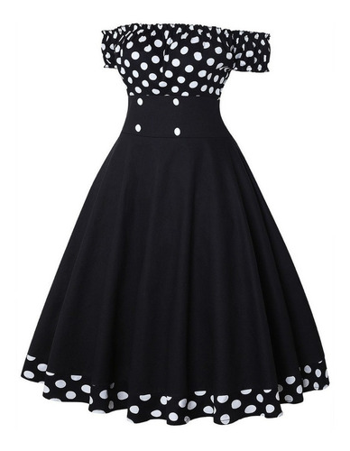 Imagen 5 de 6 de Vestido De Cóctel Rockabilly Para Mujer Con Hombros Descubie