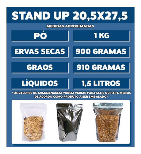 10 Unidades Stand Up Pouch 20,5x27,5 Transparente Fecho Zip