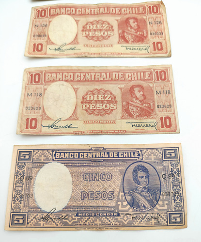 Billetes Antiguos Chile Pesos (lote) - Numismatica (Usado)