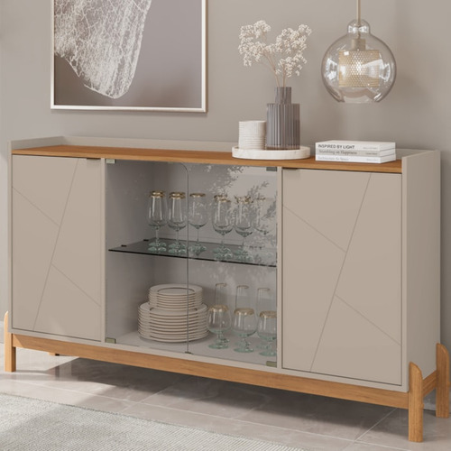 Balcao Buffet 50528 Porta De Vidro 168cm Off White Cedro Dca