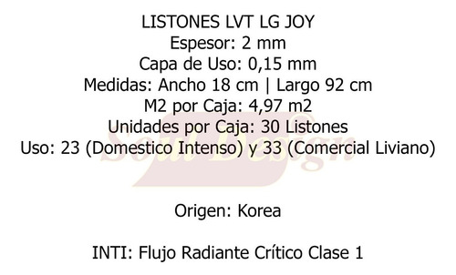 Imagen 5 de 9 de Piso Vinilico LG Joy 90082 Liston 2 Mm Alto Transito Soul
