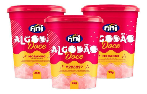 Kit 3 Algodão Doce Fini Sabor Morango 35g