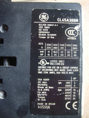 Contactor General Electric Cl 45a 300m 55amp (Usado)