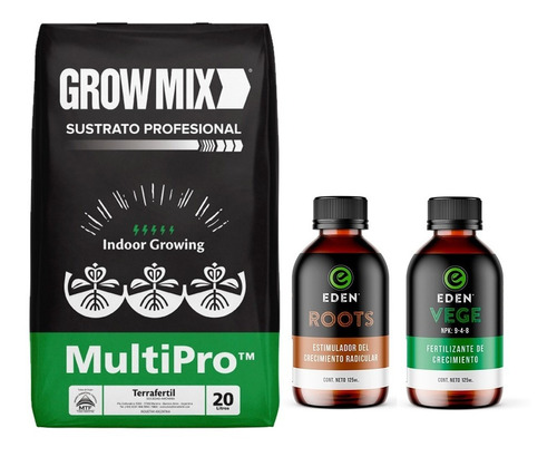 Sustrato Growmix Multipro 20lts Con Eden Roots Y Vege 125ml