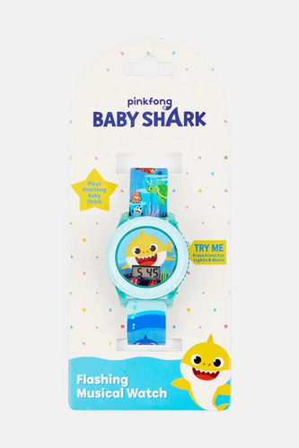 Reloj Baby Shark Pink Fong Flashing Musical Watch Color de la correa Azul Color del fondo Azul
