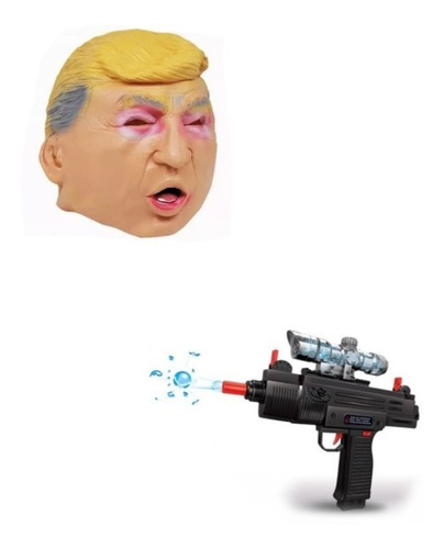 Imagen 1 de 4 de Máscara Donald Trump Y  Metralleta Pistola Escopeta Changon