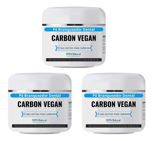 3 Pote Clareador Profissional Carbon Vegan 30g Dentes Branco