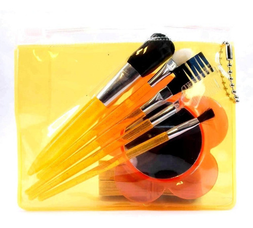 Imagen 2 de 10 de Maquillaje Set 5 Mini Brochas Pinceles + Espejo + Estuche