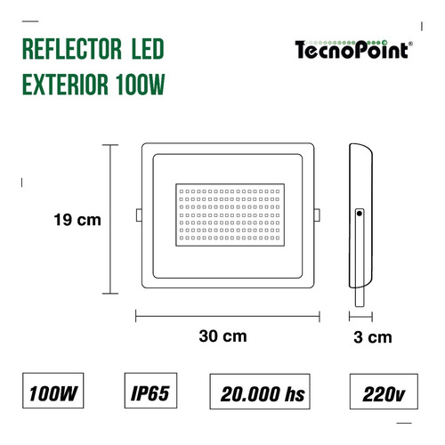 Imagen 2 de 8 de Proyector Reflector Led 100w Ip65 220vca 9000lm Luz Fria Baw
