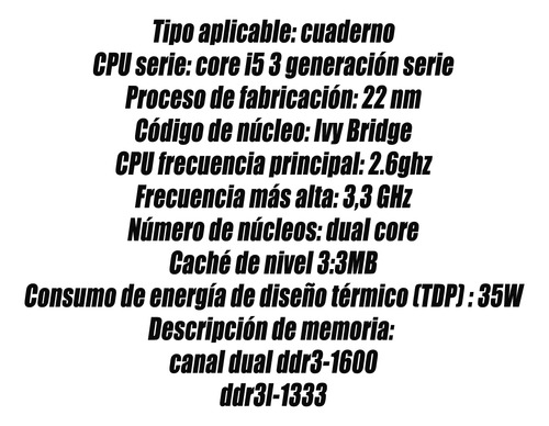 Intel Core I5 3320m 2.6 Ghz 35 W 2 Núcleos