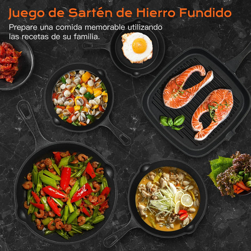 Sartenes De Hierro Fundido Juego De Sartenes 5 Piezas Negro