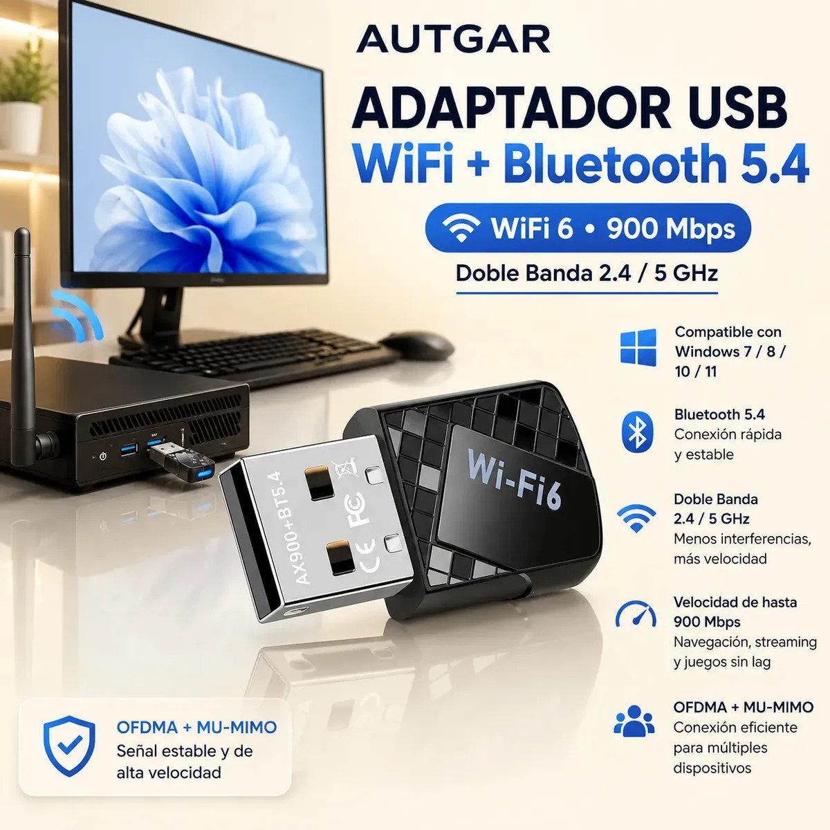 Adaptador USB WiFi Bluetooth de Doble Banda LZOXTHXI para Windows