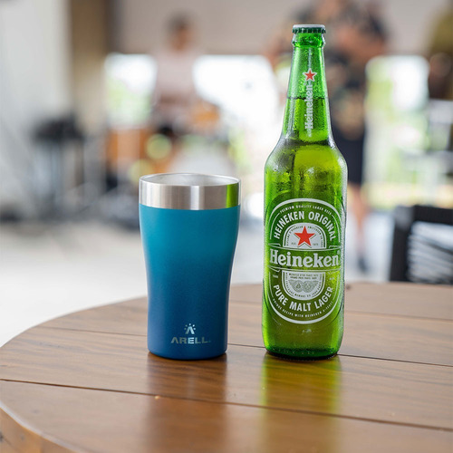 Copo Arell Térmico Com Tampa Azul 500ml Cerveja Original