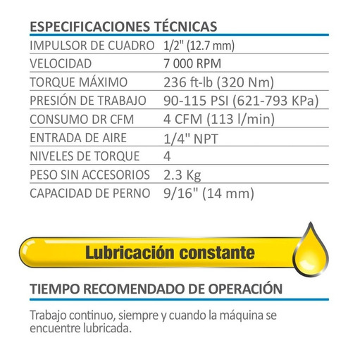 Imagen 4 de 7 de Kit Llave De Impacto Neumatica Semipro 1/2pul + Garantia