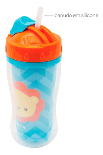 Copinho Infantil Garrafa Buba® Parede Dupla Canudo Silicone Cor Leão