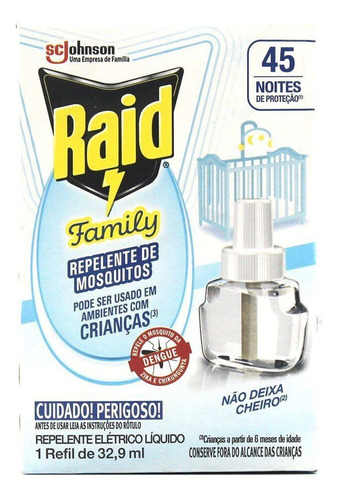 Refil Inseticida Elétrico Family 45 Noites Raid Protect 32,9ml