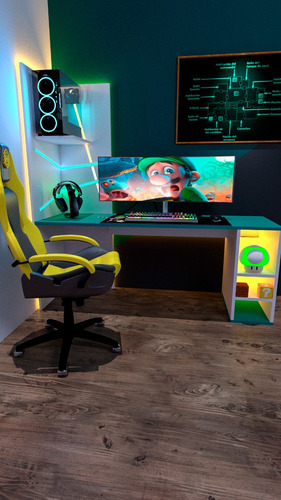 Escritorio Gamer Tecnológico De 1.5 M² Integración Led Smart