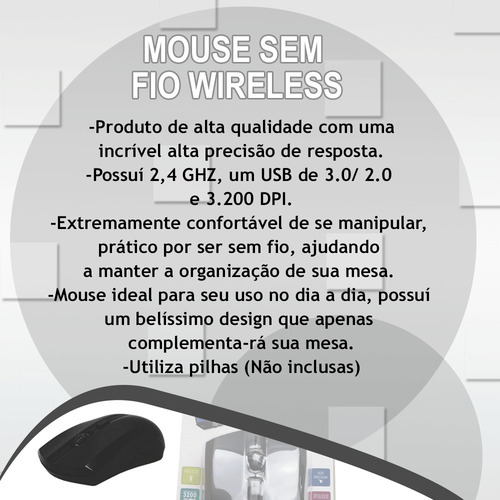 Acessório Mouse Sem Fio optico Usb Wireless Promoção Sensor