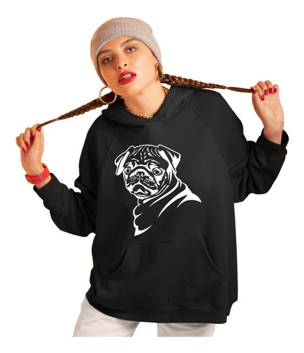 Sudadera Negra Con Gorro Estampado De Perros Pug Original 