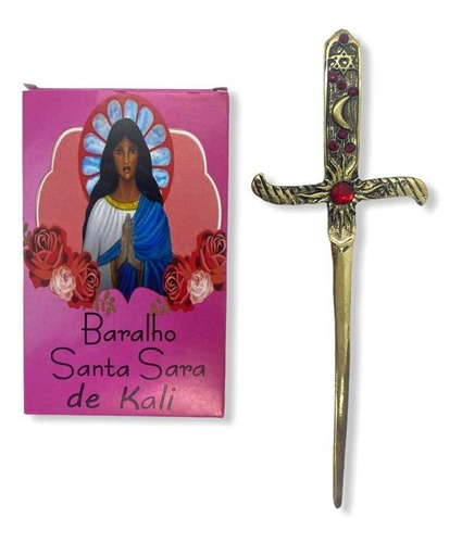 Kit Baralho Tarot Santa Sara De Kali Rosa E Athame Dourado