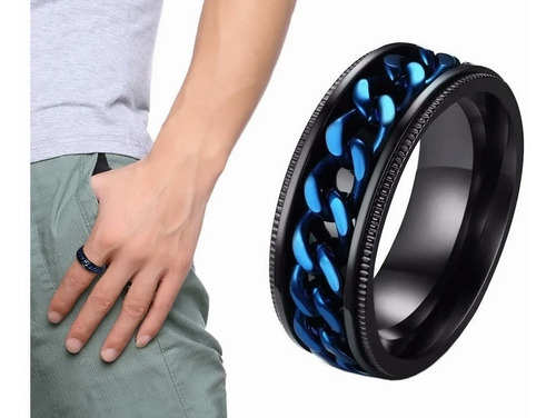Anillo Con Cadena Giratoria Joyería Para Hombre Y Mujer