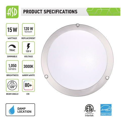 Asd Lámpara De Techo De Montaje Empotrado De 12 Pulgadas Led