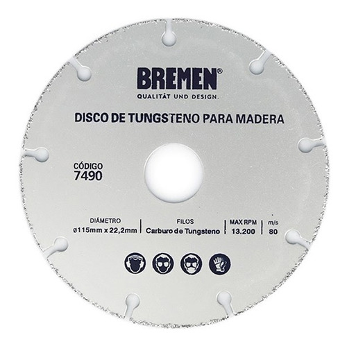 Imagen 1 de 2 de Disco De Corte Tugteno Amoladora  115mm Bremen Madera  7490