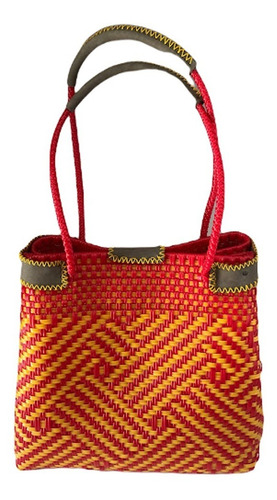 Bolsa Artesanal Tejida Ecológica Para Mujer Rojo Amarillo