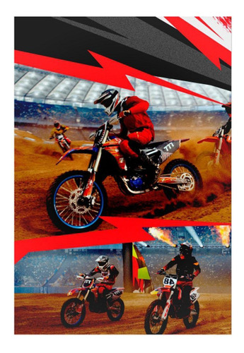 Painel Festa Retangular 3d Motocross Casadinho 1,50m X 2,20