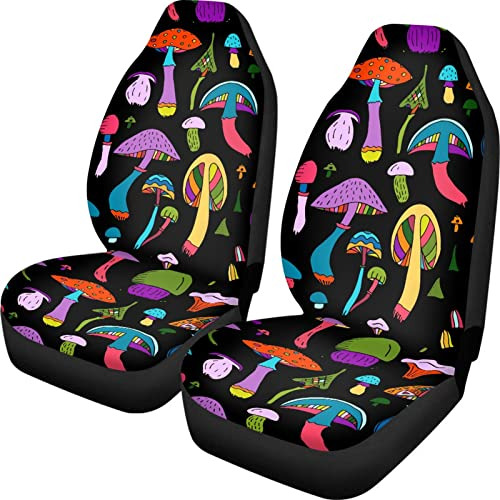 Bright Colorful Mushroom Print Car Seat Covers For Wome...