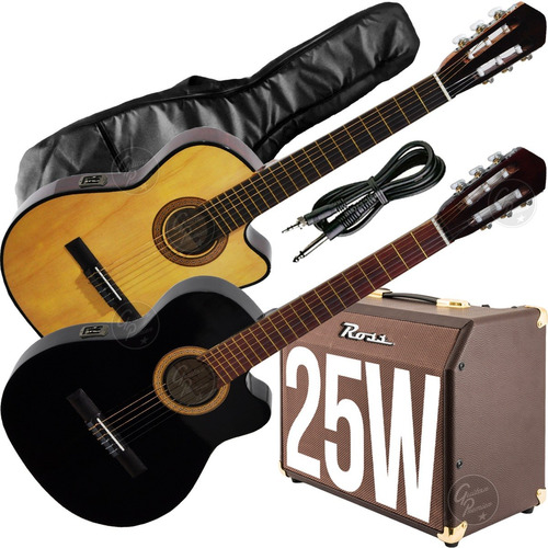 Guitarra Electroacustica Nylon Media Caja Eq Ampli 25w Funda
