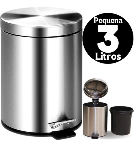 Lixeira De Pedal Aço Inox Tampa 3 L Pequena Balde Removível