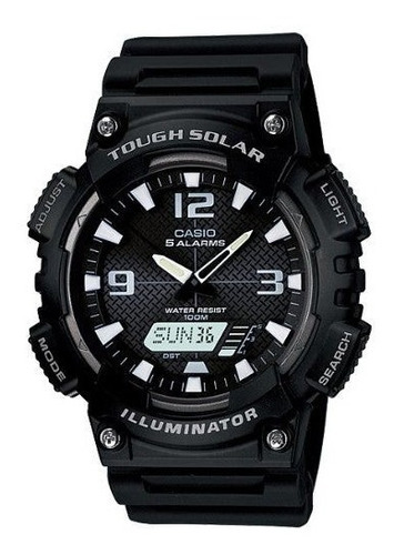 Reloj Casio Tough Solar Original Hombre Time Square Color de la correa Negro Color del fondo Negro