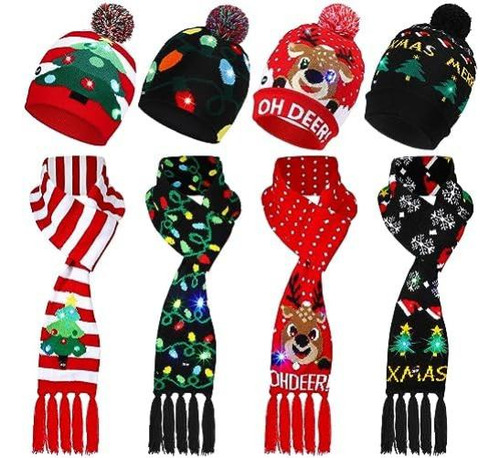 Xtinmee 8 Piezas Gorro Navidad Con Luces Led Conjunto Gorro