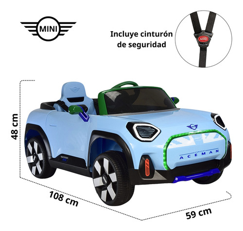 Montable Electrico Para Niños Mini Cooper Aceman Control Remoto 12v Azul Joykoo