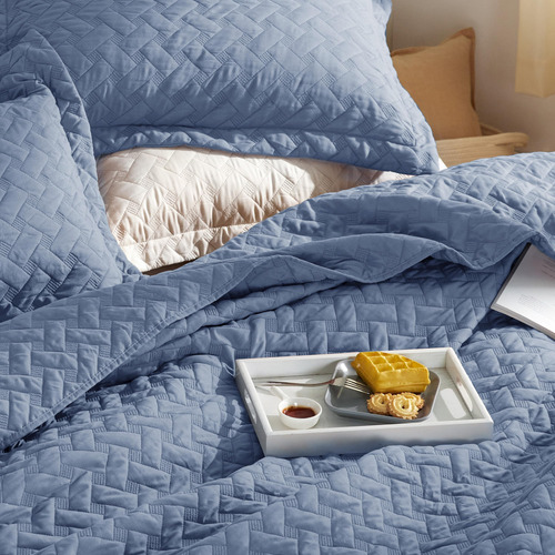 Juego De Cama Queen Edredón Ligero Colcha Azul 1 Edredón 2 F