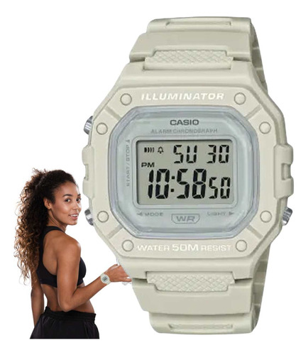 Relógio Feminino Casio Digital Off-white 50m W-218hc-8avdf