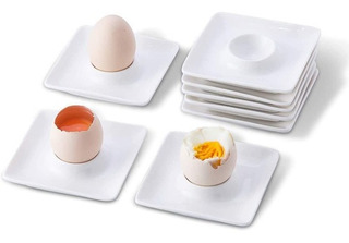 Juego de bandejas cuadradas para huevos de porcelana blanca Jamor aspecto blanco bandeja de hueveros taza de cerámica de huevos elegante para huevos duros o blandos 4 porcelana blanca 